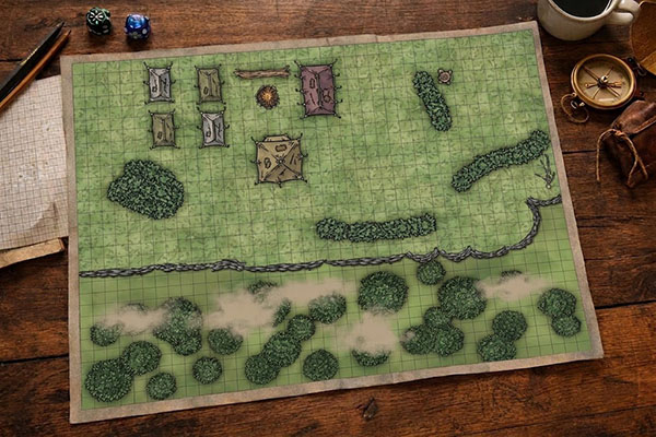 Mapa táctico de campamento para juegos de rol